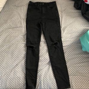 AE Black Long Super Hi-Rise Jegging Knee Rips